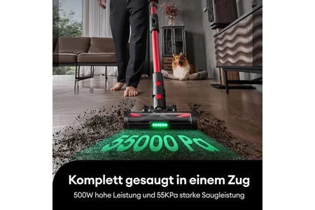 Aspirateur balai Ultenic U16 F – Aspirateur Balai sans Fil – 550W – 45Kpa – Autonomie 60 min – brosse anti-emmêlement – Écran LED – Tube flexible – Gris et Rouge