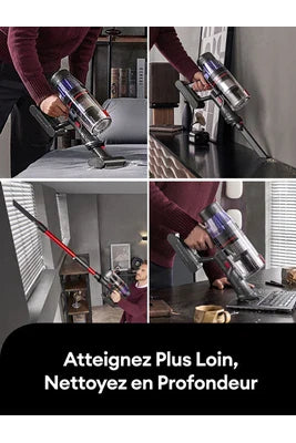 Aspirateur balai Ultenic U16 F – Aspirateur Balai sans Fil – 550W – 45Kpa – Autonomie 60 min – brosse anti-emmêlement – Écran LED – Tube flexible – Gris et Rouge