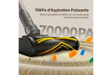 Aspirateur balai Ultenic Aspirateur Balai sans Fil UU15, Autonomie de 70min, 70KPA, Auto-portant, Greeneye™ Technologie, 1,2L, Or